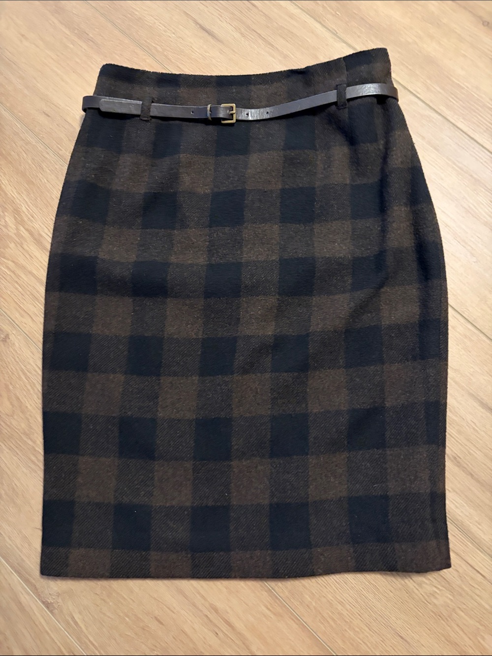 AMANDA & CHELSEA Classic Plaid Pencil Skirt - Black & Brown. Fully lined